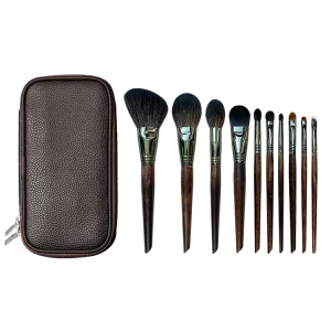 Luxury 10-Piece Portable Goat Hair Makeup Brushes Set with PU Bag for Eye Shadows