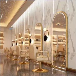 Luxury Barber Salon Intelligent Mirror with LED Lighting Three Color Adjustable Barber Shop Commercial Furniture