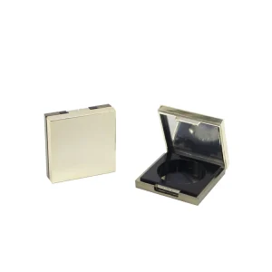 Luxury Custom Square Black Gold Empty Compact Powder Case Mirror Cosmetic Blush Packaging Plastic Makeup Tool
