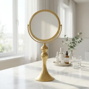 Luxury Gold Double Sided Makeup Mirror Magnifying Customizable Metal Frame Stylish Tabletop Vanity Mirror for Dressing Table