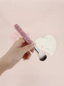Luxury Handmade Pink Clay Rhinestone Blush Brush Soft Synthetic Hair Bling Bling Single Powder Brush Professional Makeup Gift