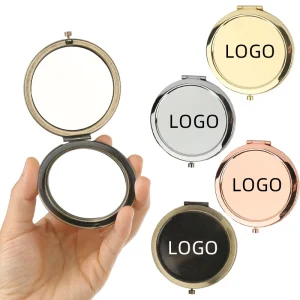 Luxury Metal Compact Mirror Round Double Sided Folding Makeup Mirror Rose Gold Antique Silver Portable Pocket Mirror