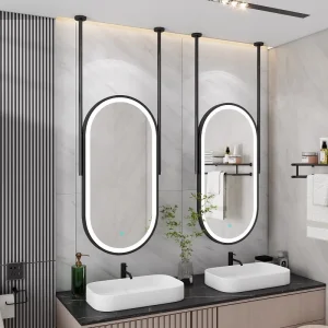 Luxury Modern Hanging LED Bathroom Mirror with Touch Sensor Switch Custom Size Hotel Villa Salon Illuminated Vanity Mirror