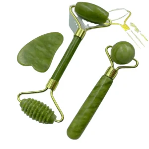 Luxury Natural Crystal Facial Massager Roller Gua Sha Massage Tool Face Green Jade Roller Whitening