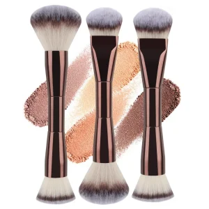 Luxury Professional Metal Makeup Brushes Set Double Ended Single Flat Brush Synthetic Hair Makeup Brush