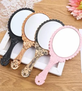 Luxury Rose Gold Retro Makeup Hand Mirror Oval Shaped Vintage Hand Held Cosmetic Mirror for Women Lady