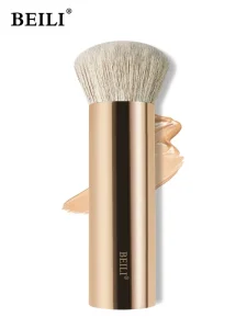 Luxury Single Makeup Brush Kabuki Foundation Brush Gold Aluminum Handle Ultra Soft Synthetic Bristles for Liquid Cream Powder