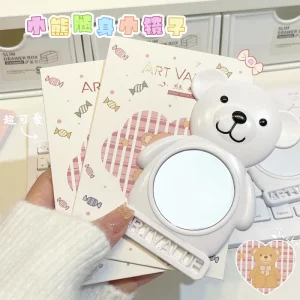 Luxury Small Body Makeup Mirror Cute Cartoon Bear Touch Up Stylish Desktop Mirror with Lighted Feature