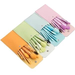 Macaron Sweetheart 8-Piece Mini Makeup Brush Set Wood Handles Synthetic Hair Face Eyebrow Pencil Compatible Travel Size Brush