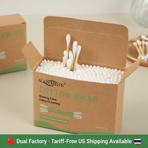 Made in China Thailand Options 200pcs Cotton Swab Bamboo Stick Cotton Buds With Normal Kraft Paper Box