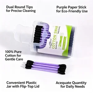 Makeup Applicators Cotton Bud 150Pcs Purple Paper Sticks Black Tip Cotton Swabs With Bullet Cover Box