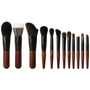 Makeup Brush Cosmetic Tool Gift Set 12 Pieces Wooden Mini Makeup Brush Set With Travel Case