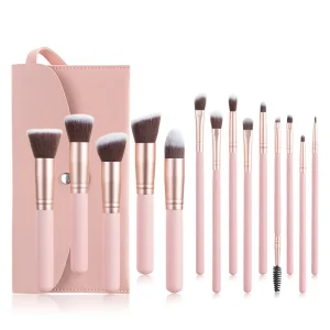 Makeup Brush Set 14 PCS Black Matte Professional Powder Foundation Pink