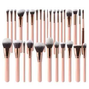 Makeup Brush Set 30pcs Synthetic Soft Pink With Rose Gold Color Private Label Foundation Makeup Brush Set