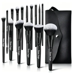 Makeup Brush Set Black 15pcs Soft Vegan Synthetic Hair Foundation Eyeshadow Makeup Brushes