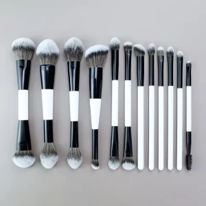 Makeup Brush Set Custom Private Label Professional Vegan Cruelty Free Synthetic Bristle Eyeshadow Dual Ended Aluminium