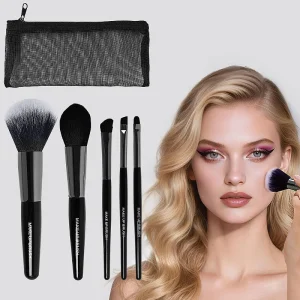 Makeup Brush Set Foundation Eyeshadow Blush Concealer Black Makeup Brushes 5Pcs Set with Bag