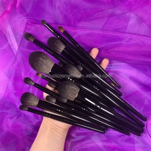 Makeup Brushes 16pcs Black Handle Custom Makeup Brush Goat Real Hair Professional Makeup Brushes Kits Custom Logo
