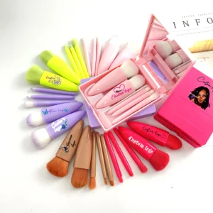 Makeup Brushes Set Portable 5pcs Multi function Cosmetic Brushes Kit Powder Blush Foundation Eye Shadow Brush with Mirror Case