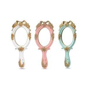 Makeup Hand Mirror Vintage Travel Handheld Mirrors with Handle White Rose Cosmetic Makeup Mirror