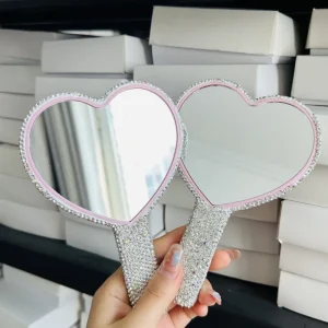 Makeup Mirror Heart Diamond Setting Mirror Princess Eyelash Extension Handheld Eyelash Mirror Lash Extensions Accessories