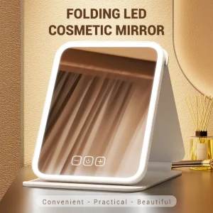 Makeup Mirror PU Leather Adjustable Desktop Vanity Mirror Foldable Smart Cosmetic Mirror Household