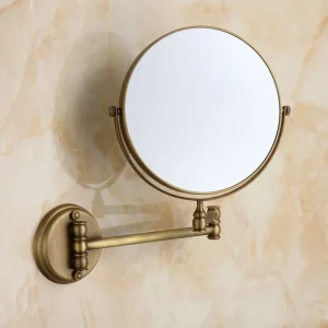 Makeup Mirror Round 3X Magnifying Folding Magic Wall Mounted Antique Brass Cosmetic Mirror