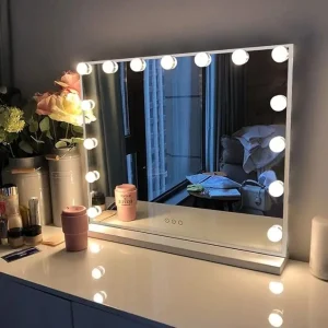 Makeup Mirror With USB Type C Output Connection 3 Modes Adjustable Brightness Mirror 15 LED Lamps