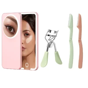Makeup Mirror with Eyelash Curler and Eyebrow Trimmer Beauty Set
