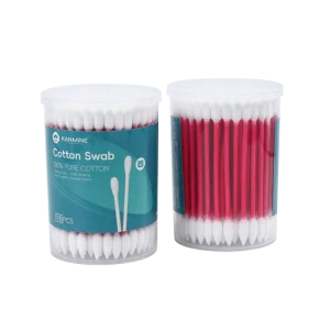 Makeup Tools Ear Remover Double Pointed Tip Cotton Bud 100pcs Red Paper Stick Cotton Swab with pp Box