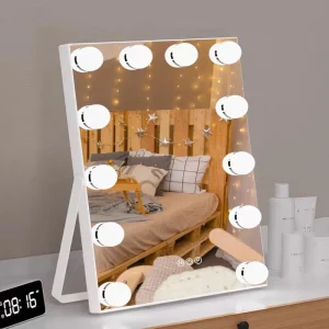 Makeup Vanity Mirror with Lights Magnification Touch Control Trifold Dual Power Supply LED Makeup Mirror