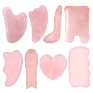 Manufacturer Pink Rose Quartz Jade Guasha Stone Heart Board Custom Logo Scraping Skin Care Facial Massage Tool