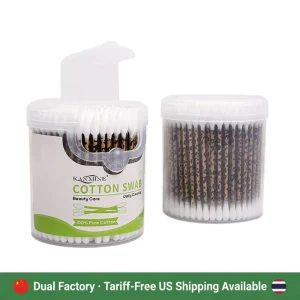 Manufacturer Pointed Round Head Pattern Cotton Swab 200pcs Paper Stick Cotton Bud With Round Box