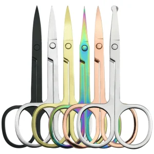 Manufacturer Stock Gold Makeup Scissors 9cm All Steel Curved Head Beauty Scissors Sharp Blade Tip for Eyebrow Double Eyelid Tape