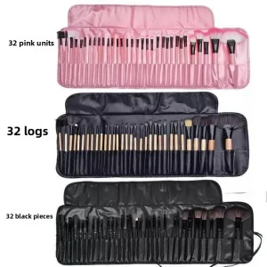 Manufacturers In Stock 24 Piece 32 Piece Wood Color Elegant Black Pink Synthetic Fibre Bristles Wood Makeup Brushes Set