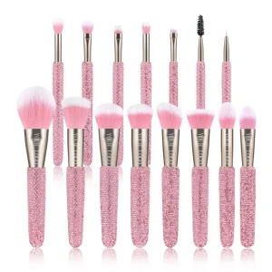 Mauri 15PCS Brush Set Makeup Luxury Professional Rhinestone High Quality Pink Diamond Makeup Brush Set