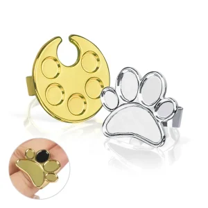 Metal Mini Nail Art Color Palette Eyelash Grafting Plate Foot Shape Finger Ring Mixing Color Palette Microblading Tool