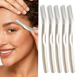 Metal Precision Scraper Hair Removal Knife Stainless Steel Eyebrow Trimmer Dermaplaning Tool With Replacement Blades