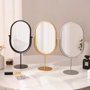 Metal Single-sided Dressing Table Mirror Dormitory Household Bedroom Makeup Mirror Desktop Small Oval Mirror