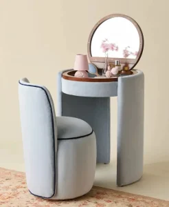 Mid Modern Furniture Green Dilly Dally Vanity Set Leather Makeup Chair Dressing Table Light Mirror Stool Hotel Bedroom