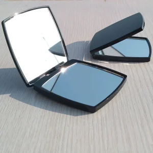 Mini Black Foldable Square Pocket Compact Mirror Double Sided Custom Logo Cosmetic Makeup Mirror