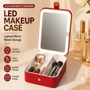 Mini Portable Foldable Makeup Case LED Lighted Single Sided Mirror Compact Cosmetic Storage Bag for Purse Travel Quick Makeup