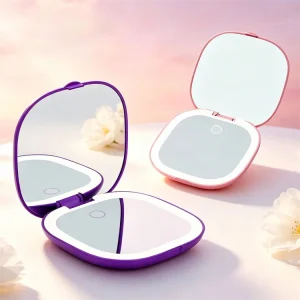Mini Portable Folding Makeup Mirror Led Lights Magnifying Compact Pocket Travel Aesthetic Vanity Mirrors Make up Tools 2x