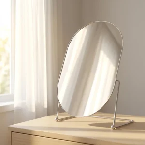 Minimalist Silver Oval Shape Makeup Mirror Swivel Vanity Mirror Modern Desktop Cosmetic Mirror Personalized Custom Factory