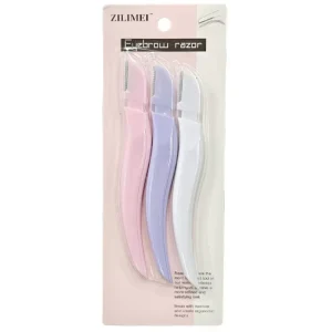 Mixed Color 3 Piece Stainless Steel Eyebrow Trimmer Set Single Sided Suction Card with Willow Leaf Shape Razor Shaver Gadget