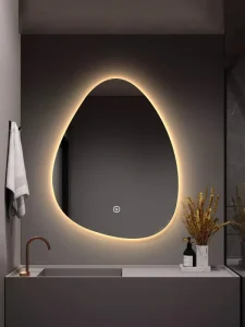 Modern Alien Shaped Smart Touch Screen Fogless Three Color LED Wall Mounted Bathroom Mirror