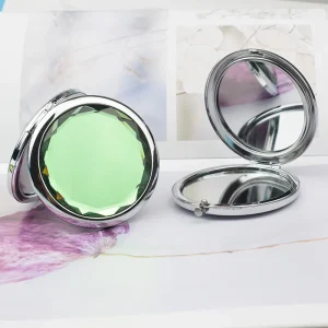 Modern Double Sided Portable Crystal Makeup Mirror Metal Small Beauty Salon Mirror for Outdoors