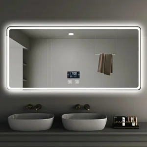 Modern Eco Friendly Water Resistant Anti Glare LED Lighted Glass Adjustable Rectangular Cosmetic Bathroom Mirror Wall Mounted