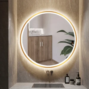 Modern Espelho Anti Fog Shower Framed Large Led Wall Mounted Lighted Round Led Salon Mirror Gold Led Bathroom Smart Mirror