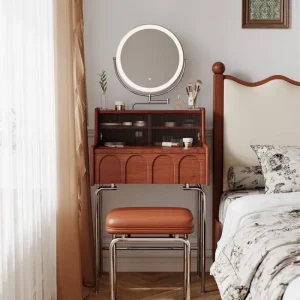 Modern European Minimalist Panel Dressing Table Mirror with Three color LED Lights Assembled Solid Wood for Apartment Use